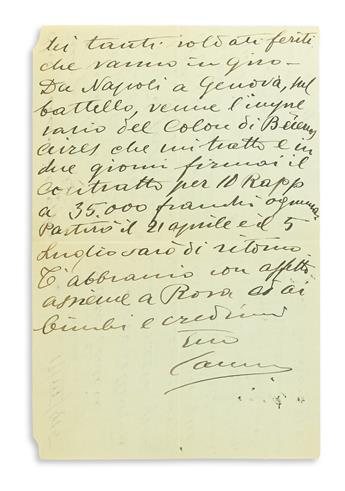 CARUSO, ENRICO. Autograph Letter Signed, Caruso, to cellist Enrico M. Scognamillo, in Italian,